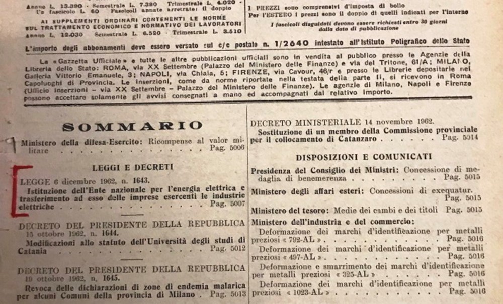LEGGE 6 dicembre 1962, n. 1643 - Gazzetta Ufficiale