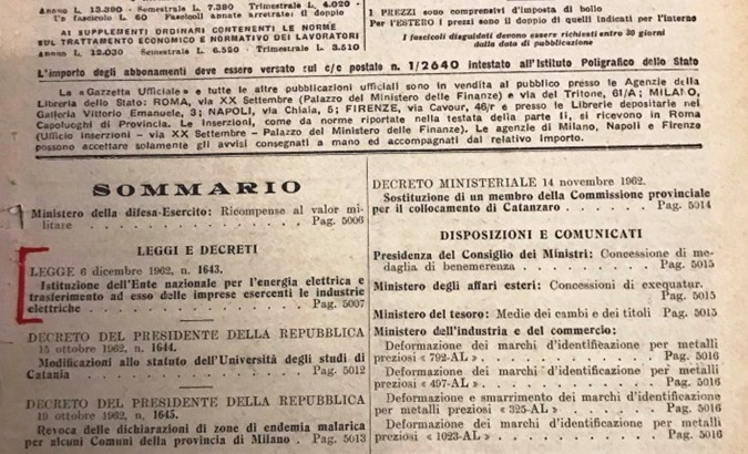 LEGGE 6 dicembre 1962, n. 1643 - Gazzetta Ufficiale